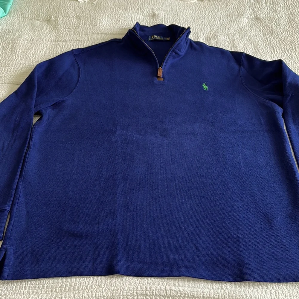 Polo Ralph, Lauren, navy quarter zip, size L Good condition. Smoke free home.